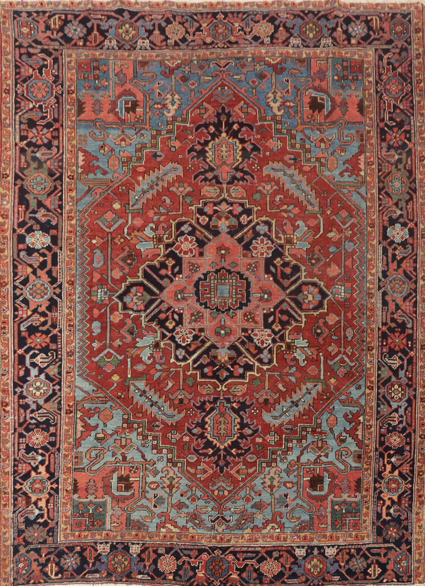Antique Vegetable Dye Heriz Serapi Persian Area Rug 7x9