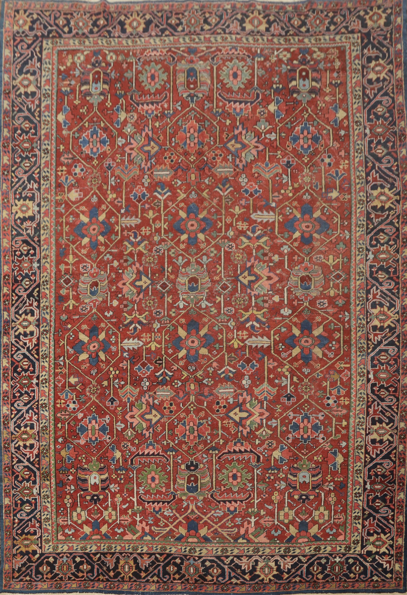 Pre-1900 Antique Vegetable Dye Heriz Serapi Persian Rug 8x11