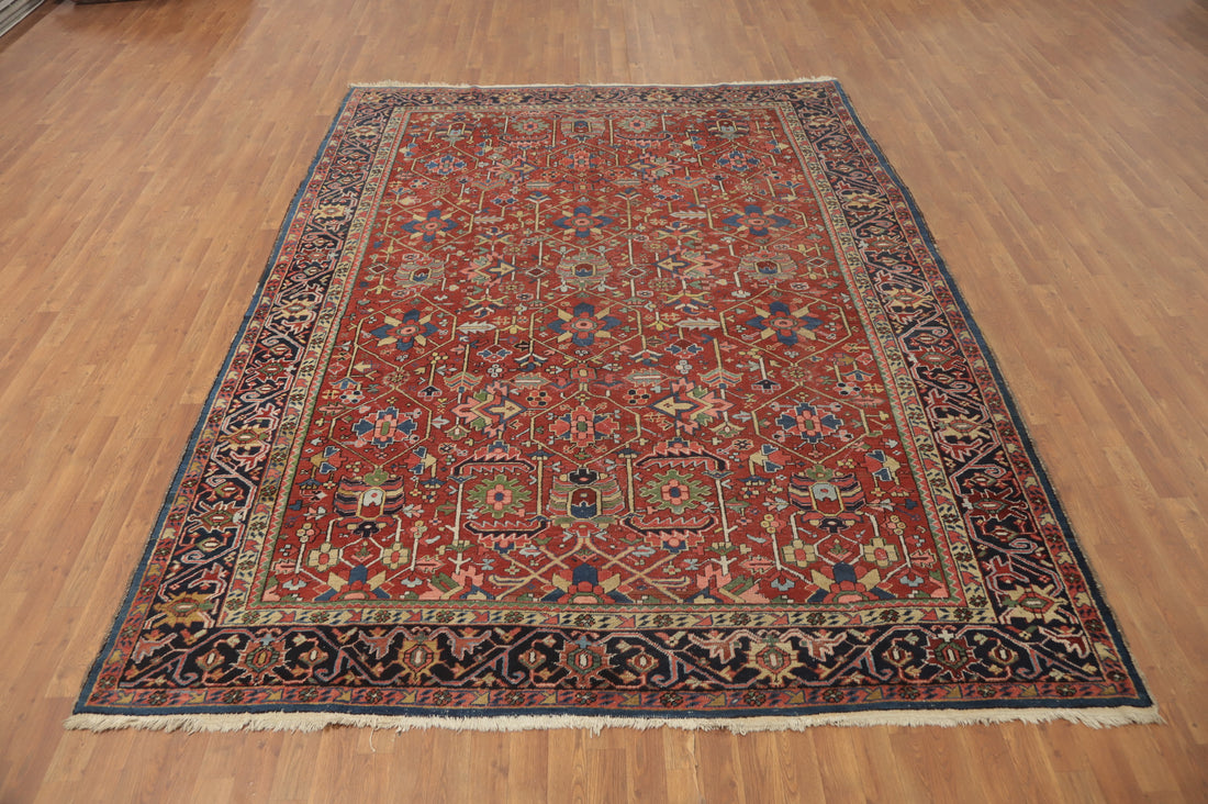 Pre-1900 Antique Vegetable Dye Heriz Serapi Persian Rug 8x11