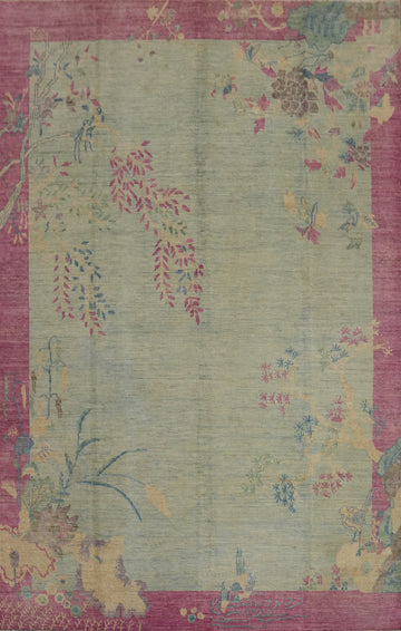 Floral Art Deco Vegetable Dye Area Rug 9x12