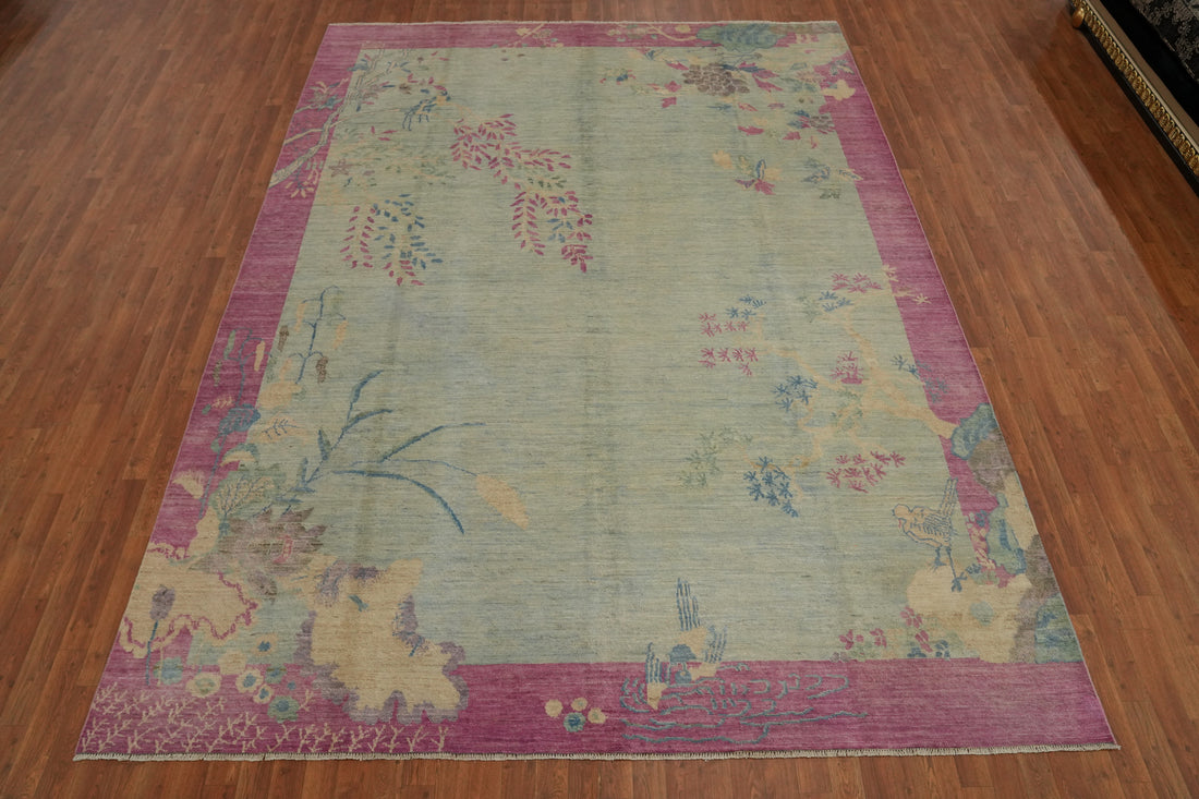 Floral Art Deco Vegetable Dye Area Rug 9x12