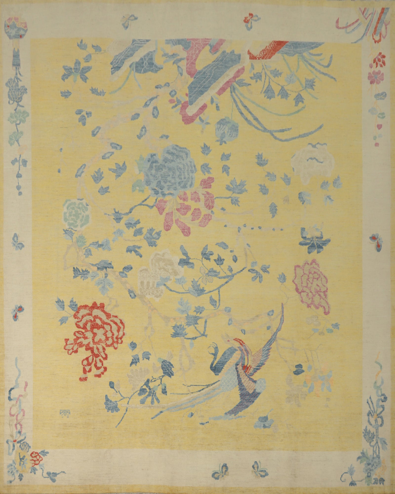 Floral Art Deco Vegetable Dye Large Rug 14x14
