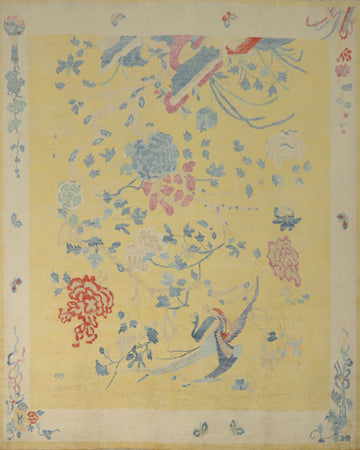 Floral Art Deco Vegetable Dye Large Rug 14x14
