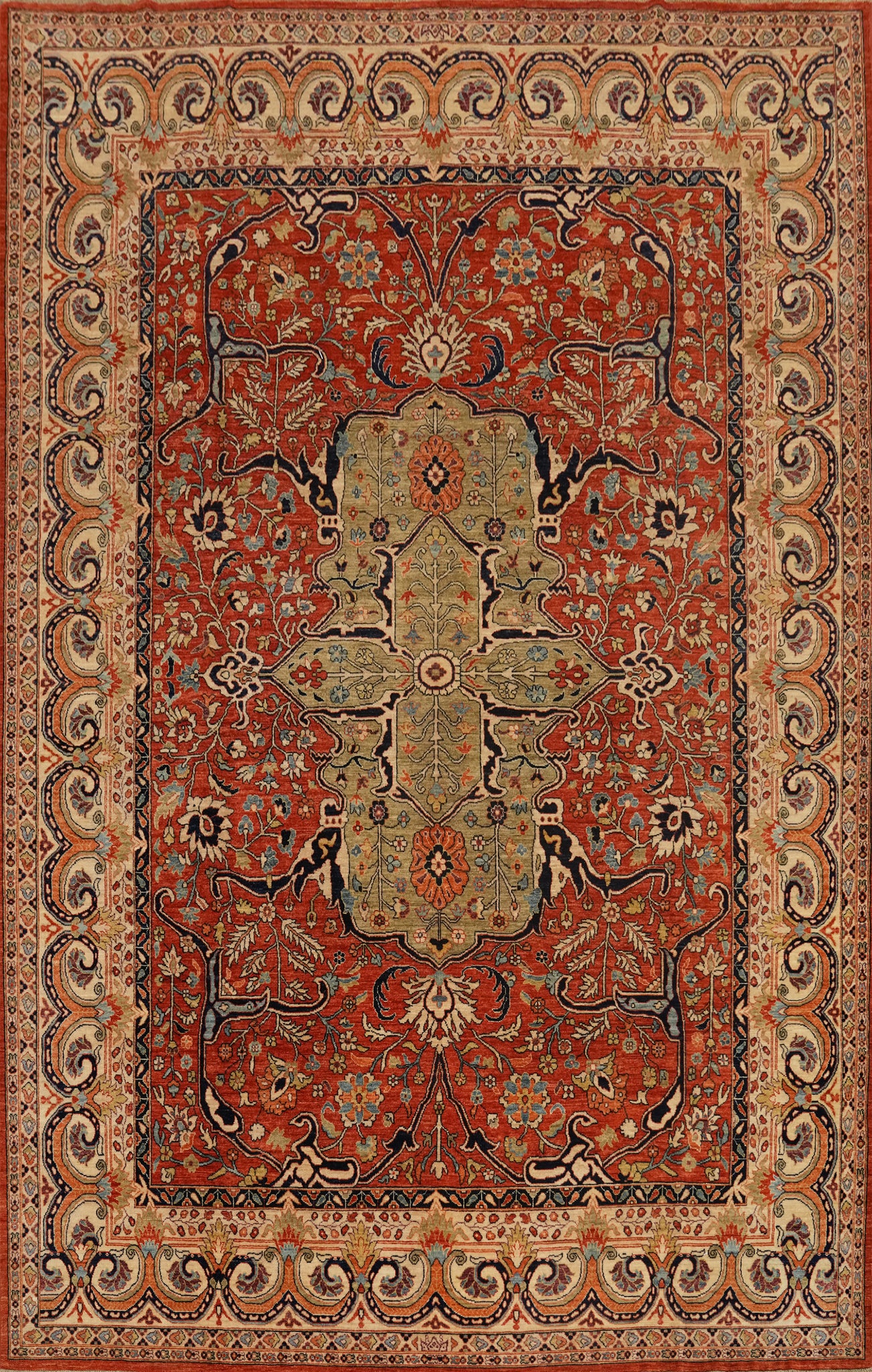 Orange Floral Ziegler Vegetable Dye Area Rug 9x12