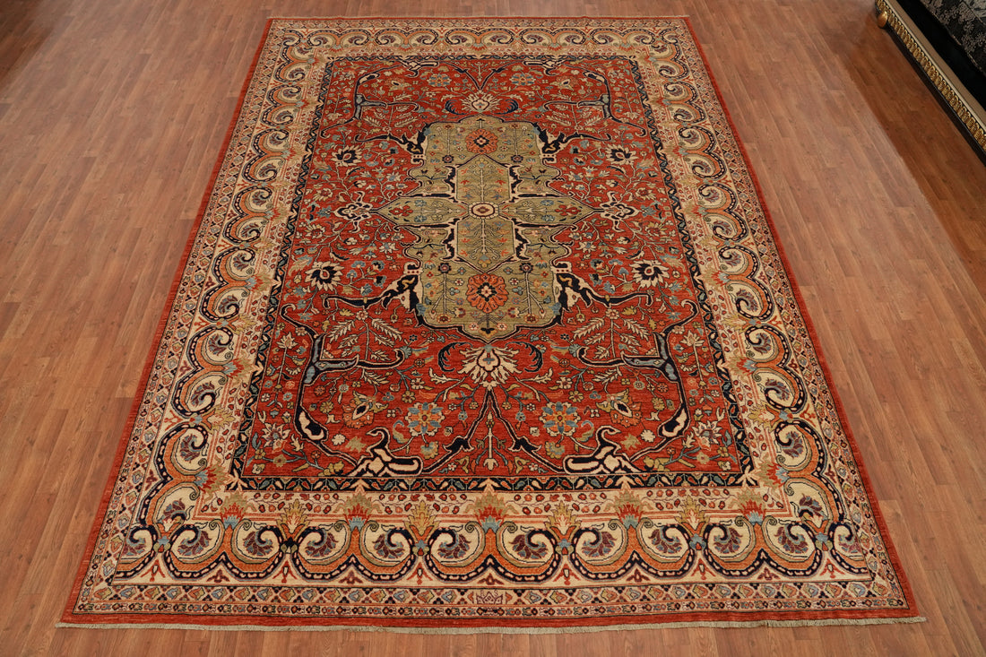 Orange Floral Ziegler Vegetable Dye Area Rug 9x12
