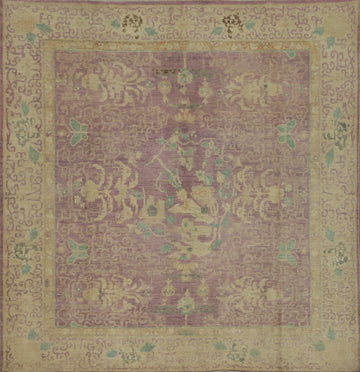 Vegetable Dye Purple Art Deco Square Area Rug 10x10