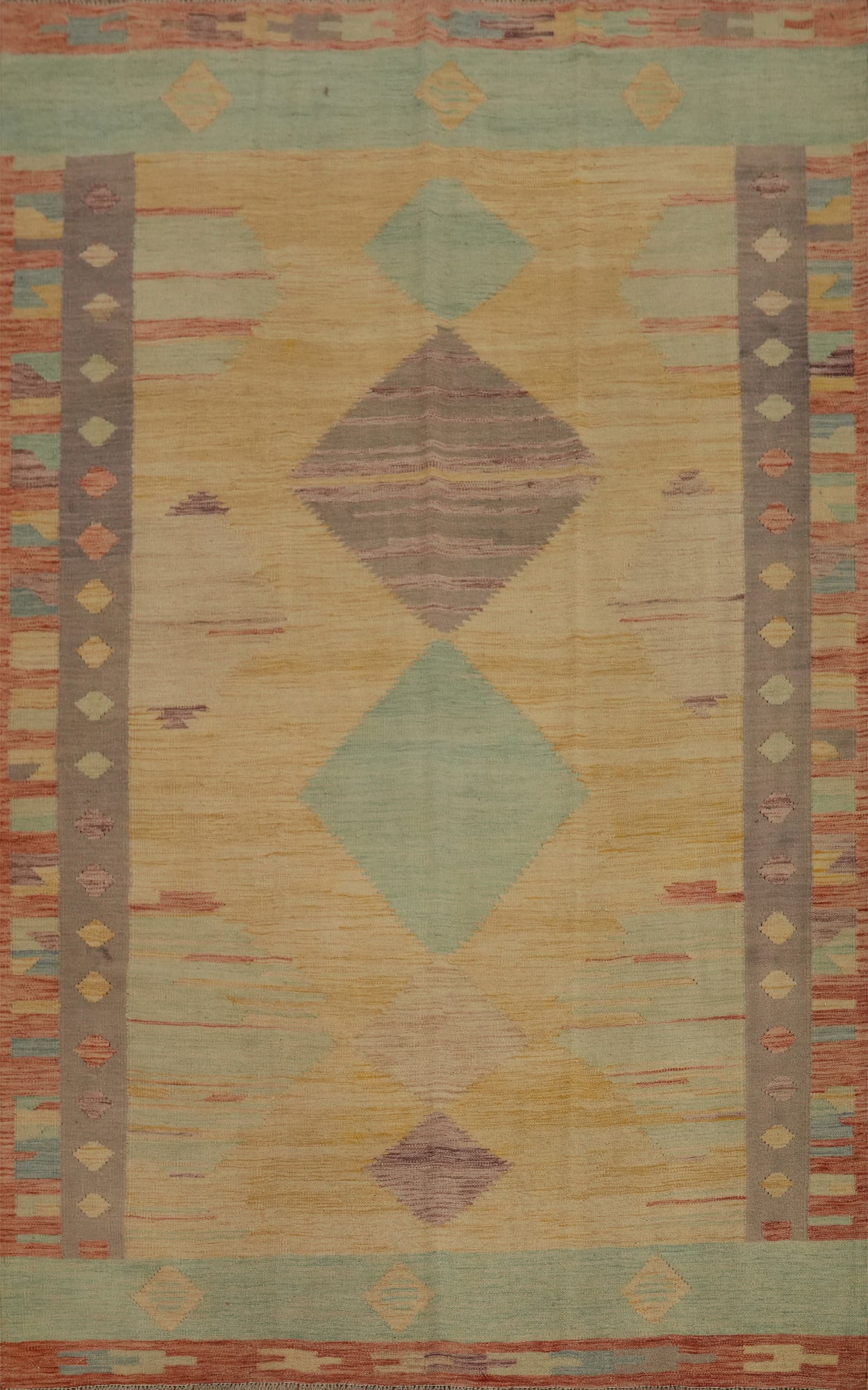 Diamon Patterns Wool Kilim Handwoven Area Rug 6x9
