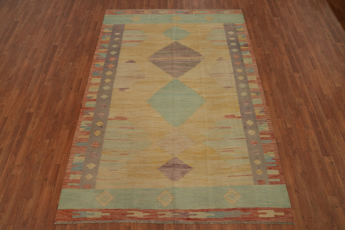 Diamon Patterns Wool Kilim Handwoven Area Rug 6x9