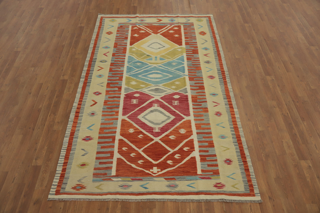 Tribal Wool Kilim Flat Weave Area Rug 5x8