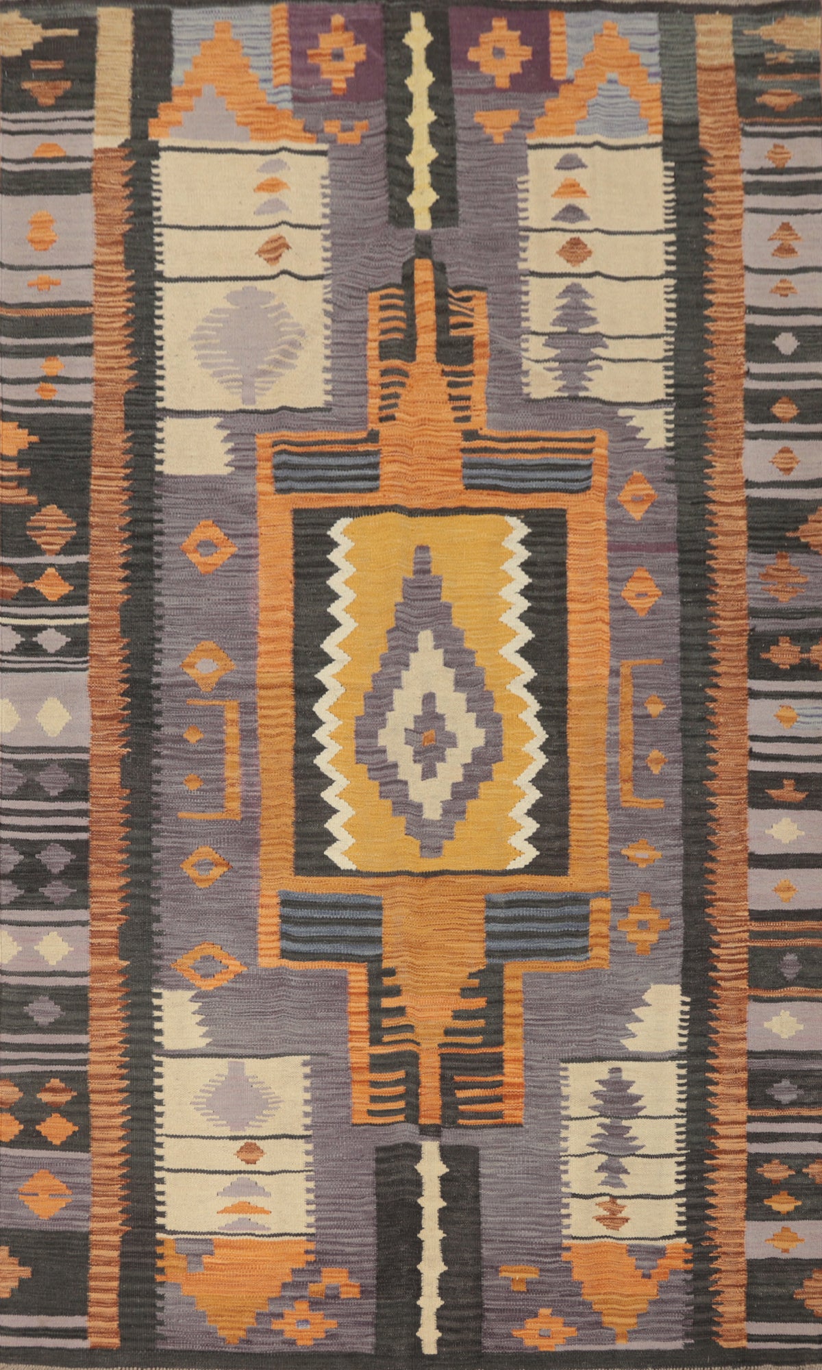 South Western Style Wool Kilim Area Rug 5x8