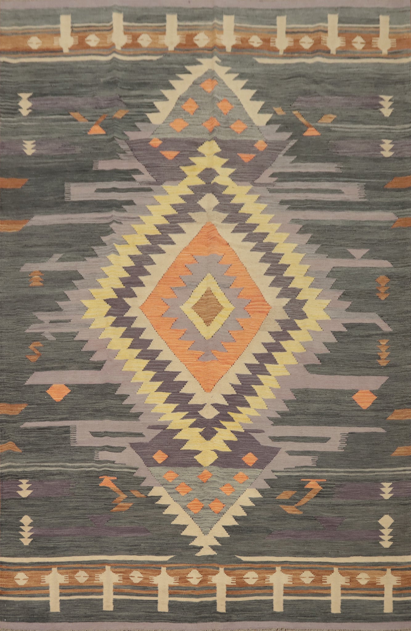 Bold Geometric Design Earthy Southwestern Kilim Rug 7x10