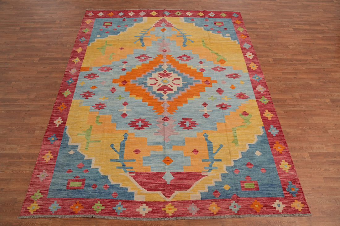 Colorful Kilim Flat Weave Wool Area Rug 8x10