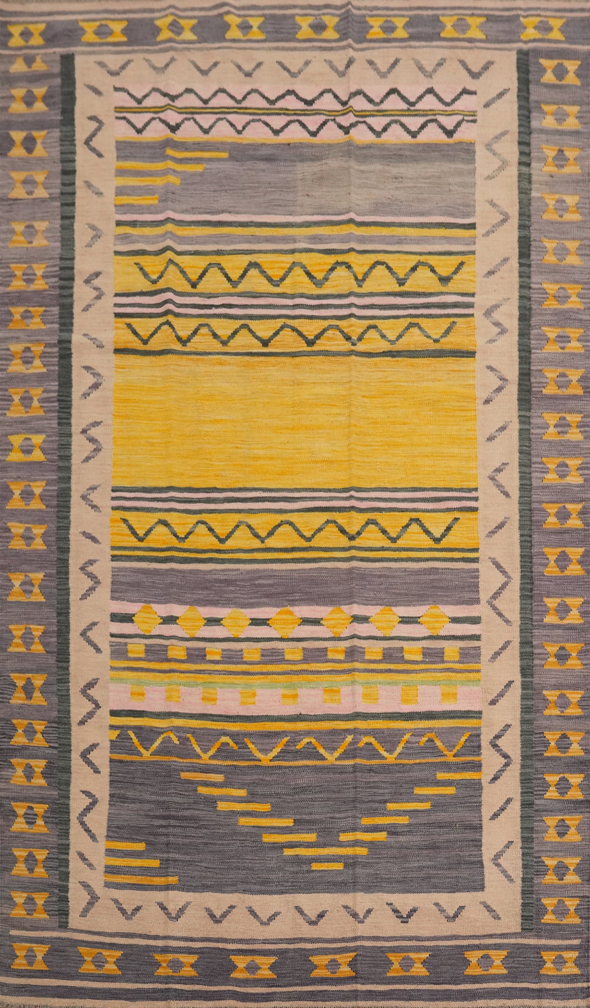 Purple & Yellow Wool Kilim Area Rug 6x10