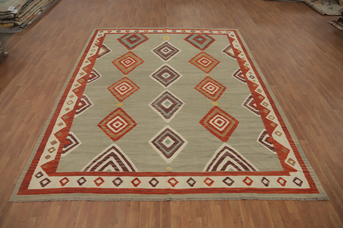Vibrant Diamond Kilim Classic Handcrafted Area Rug 9x12