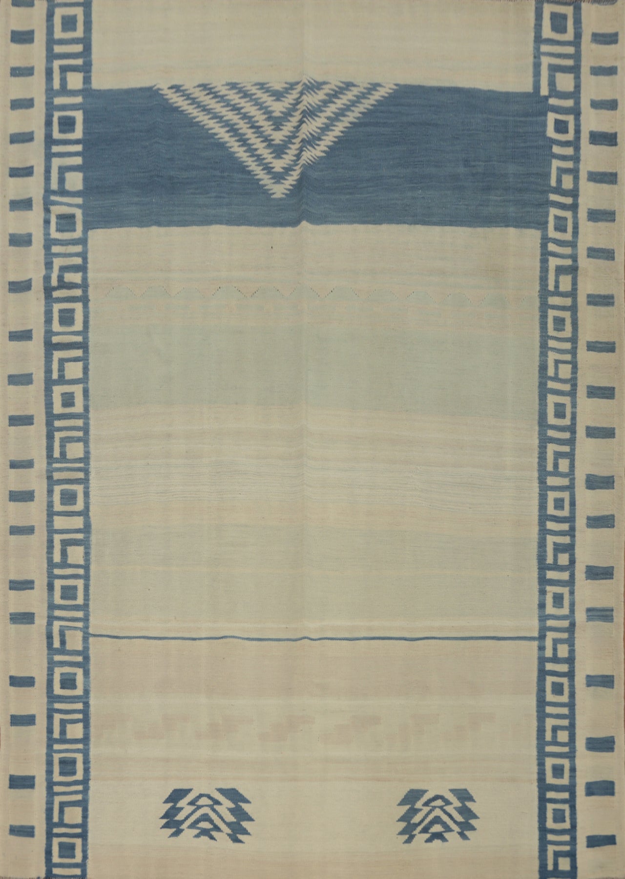 Rustic Blue and Cream Geometric Patterns Area Rug 6x8