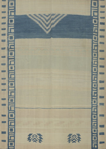 Rustic Blue and Cream Geometric Patterns Area Rug 6x8
