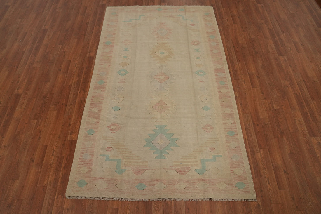 Earth Tones Wool Kilim Handwoven Area Rug 5x8