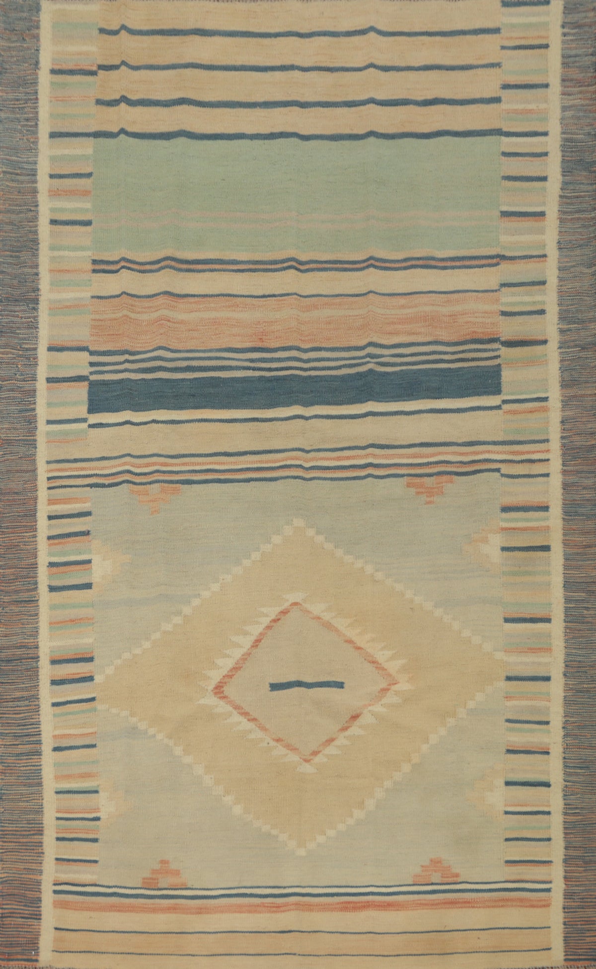 Striped Wool Kilim Flat Weave Area Rug 5x8