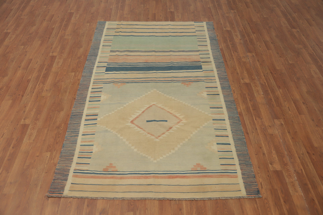 Striped Wool Kilim Flat Weave Area Rug 5x8