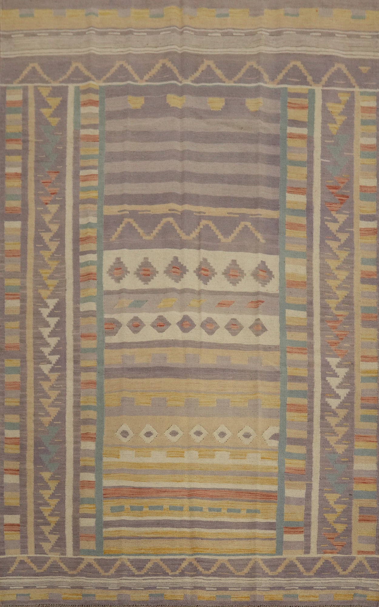 Geometric Wool Kilim Flat Weave Area Rug 6x9