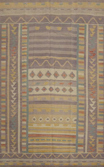 Geometric Wool Kilim Flat Weave Area Rug 6x9