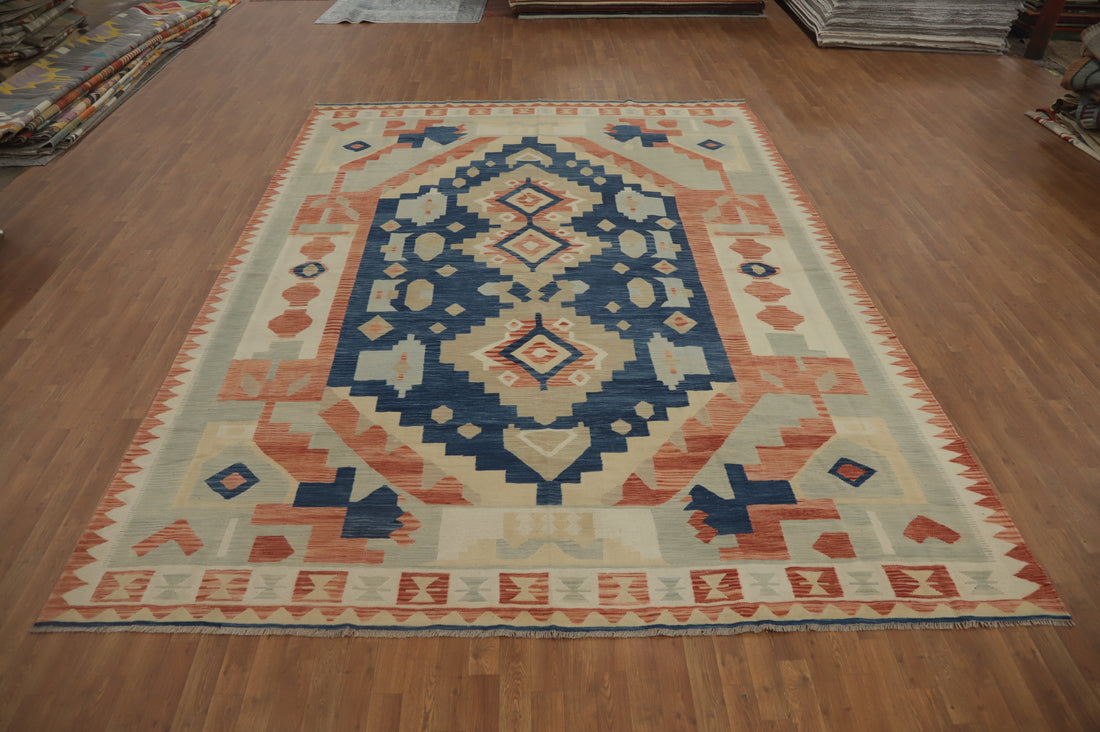 Tribal Wool Kilim Flat Weave Area Rug 10x13
