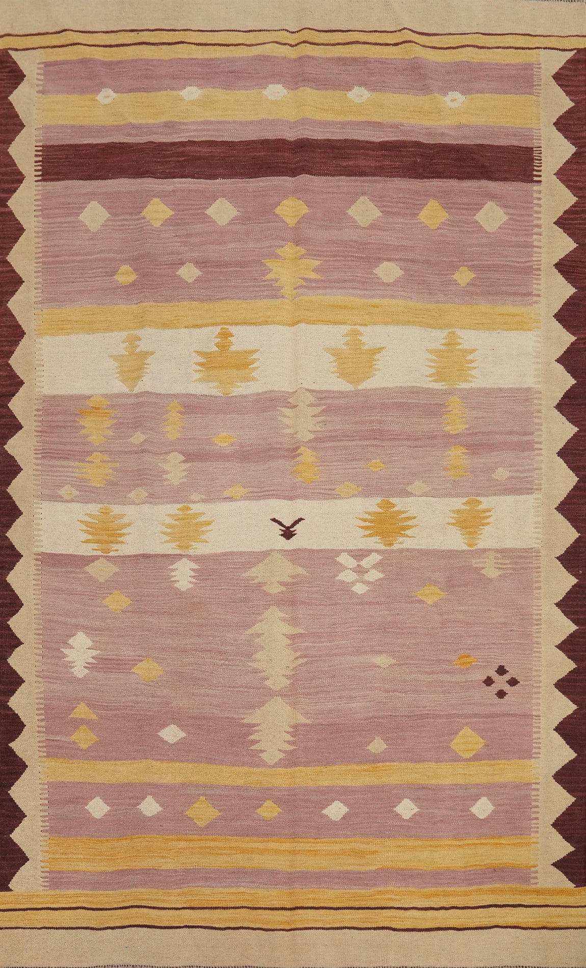Geometric Wool Kilim Flat Weave Area Rug 6x9