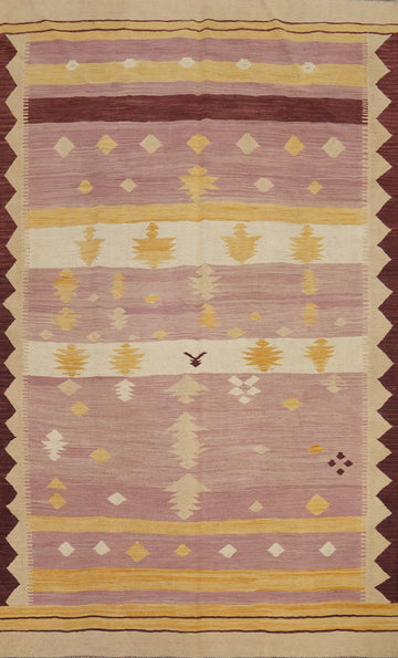 Geometric Wool Kilim Flat Weave Area Rug 6x9