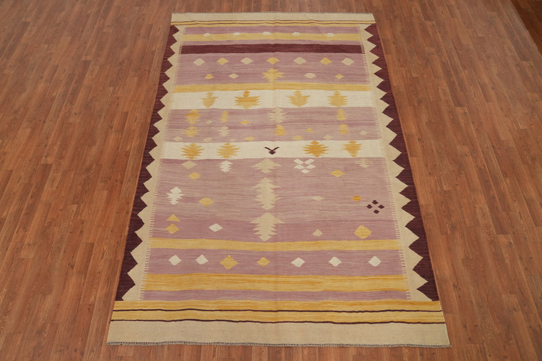 Geometric Wool Kilim Flat Weave Area Rug 6x9