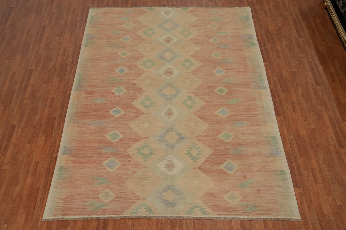 Geometric Wool Kilim Flat Weave Area Rug 9x12