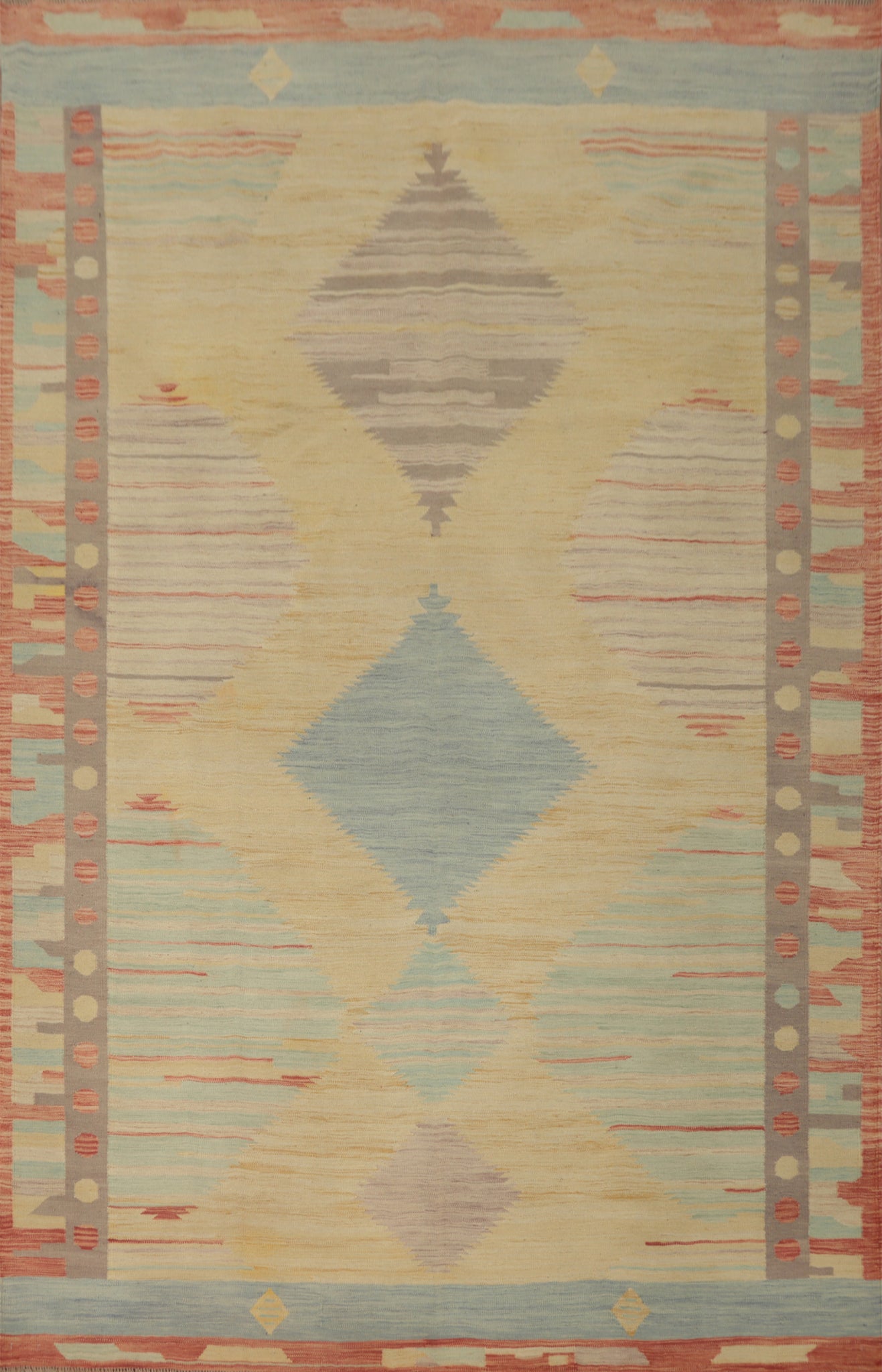 Geometric Pattern Rug with Soft Pastel Tones and Earthy Borders 7x10