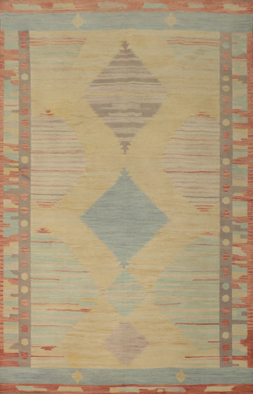 Geometric Pattern Rug with Soft Pastel Tones and Earthy Borders 7x10