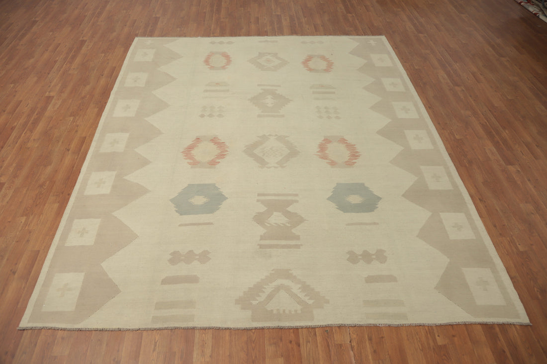 Earth Tones Wool Kilim Handwoven Area Rug 8x10