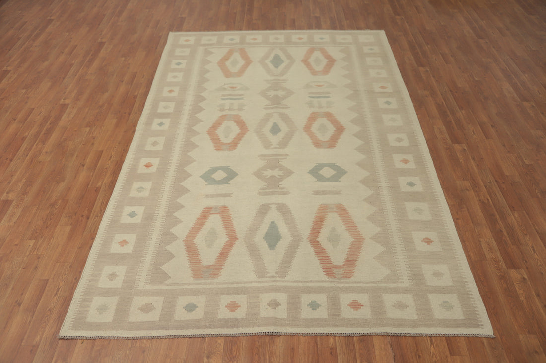 Geometric Wool Kilim Handwoven Area Rug 7x10
