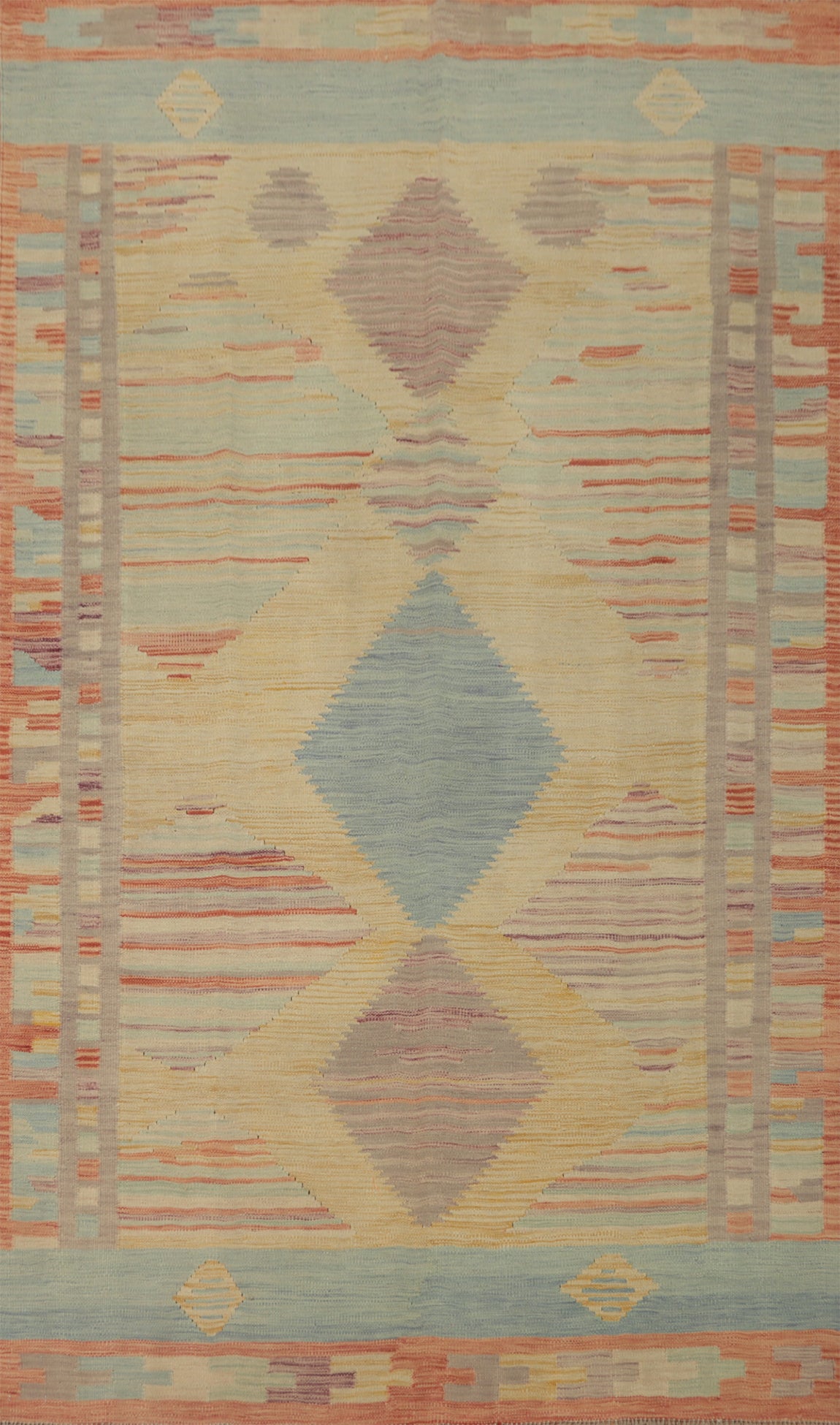 Muted Yellow Wool Kilim Handwoven Area Rug 5x8