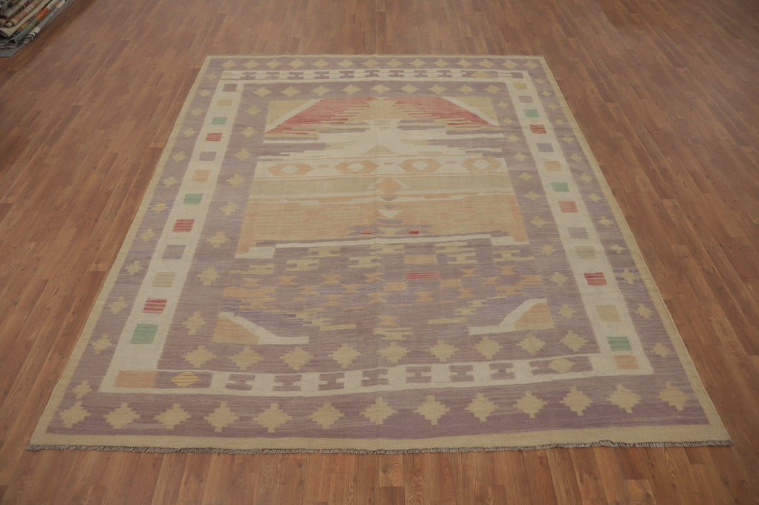 Artistic Tribal-Influenced Rug with Delicate Pastel Tones 8x10