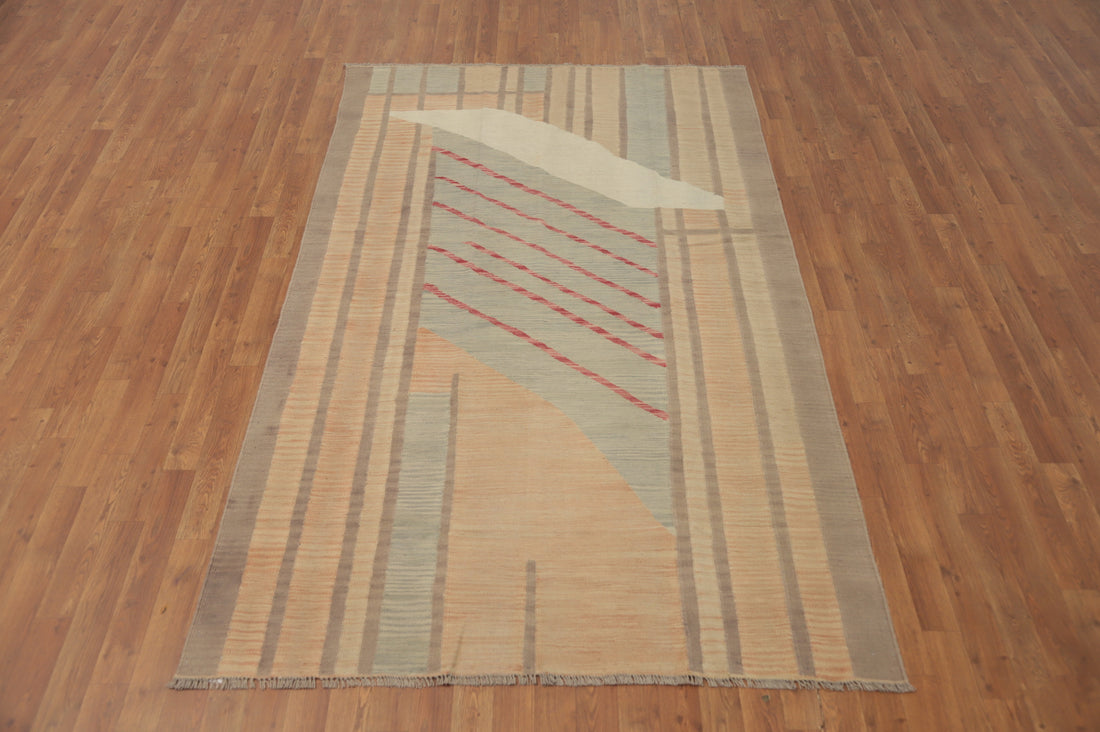 Earth Tones Wool Kilim Handwoven Area Rug 5x8