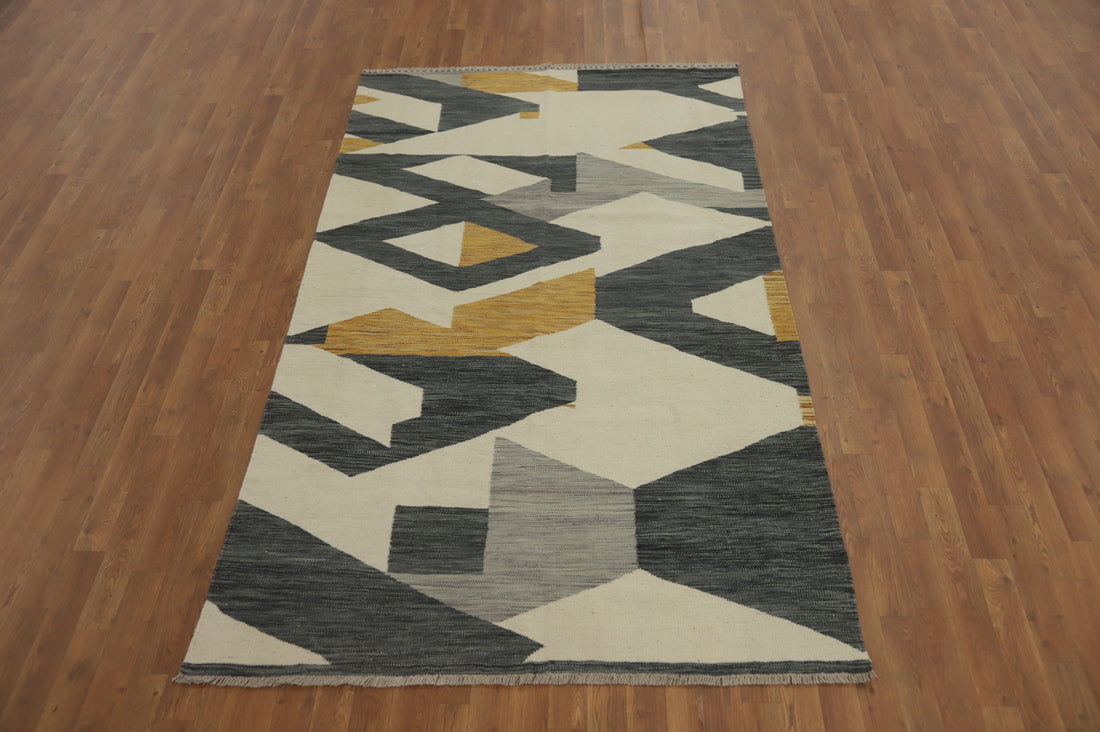 Modern Wool Kilim Geometric Area Rug 5x8