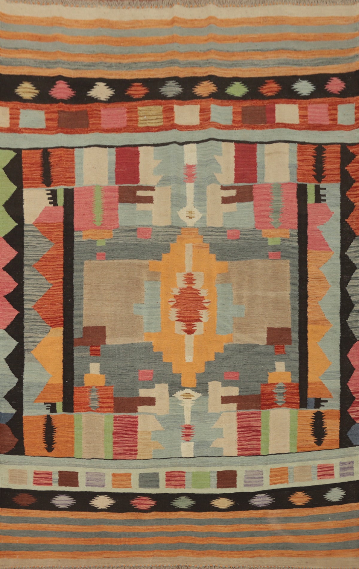 Colorful Kilim Flat Weave Wool Area Rug 5x8