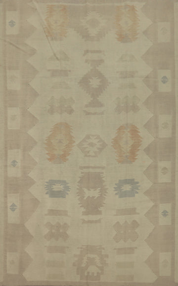 Earth Tone Wool Kilim Flat Weave Area Rug 6x9