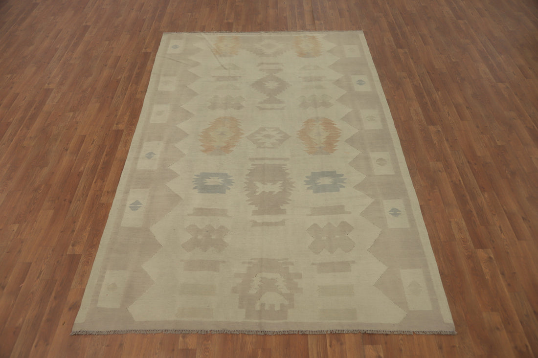 Earth Tone Wool Kilim Flat Weave Area Rug 6x9