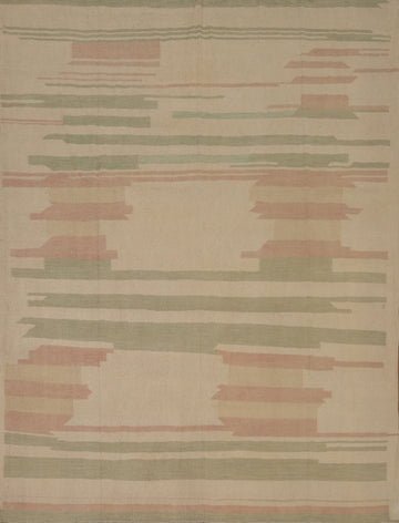 Subtle Pastel Striped Kilim Flat Weave Area Rug 8x10