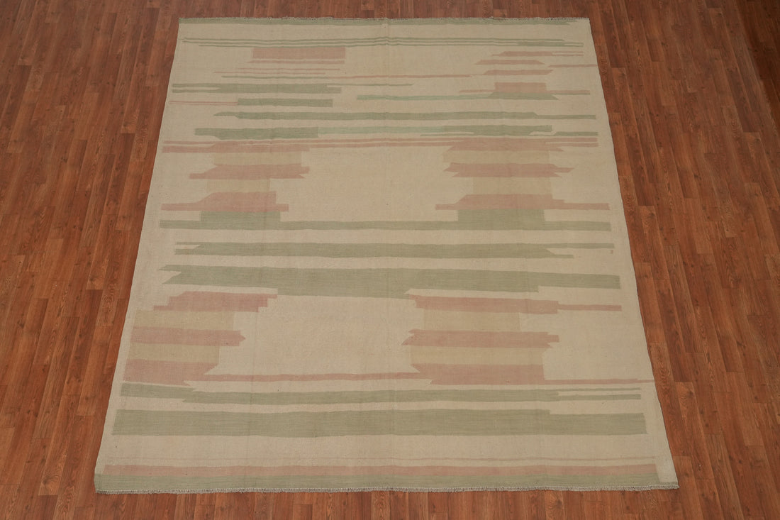 Subtle Pastel Striped Kilim Flat Weave Area Rug 8x10