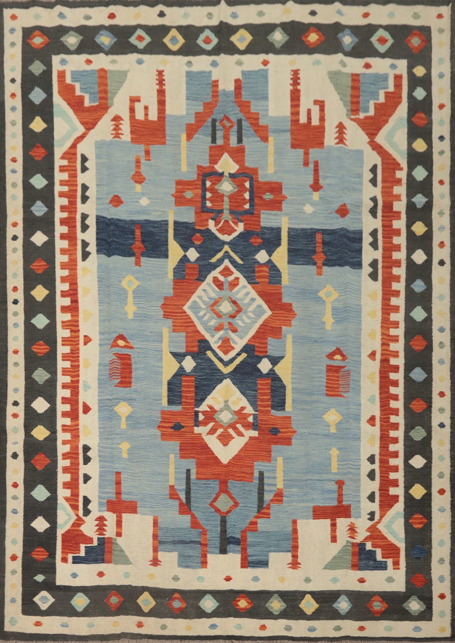 Blue Kilim Flat Weave Area Rug 8x10
