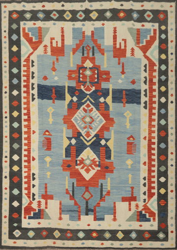 Blue Kilim Flat Weave Area Rug 8x10