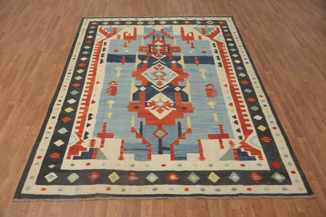 Blue Kilim Flat Weave Area Rug 8x10