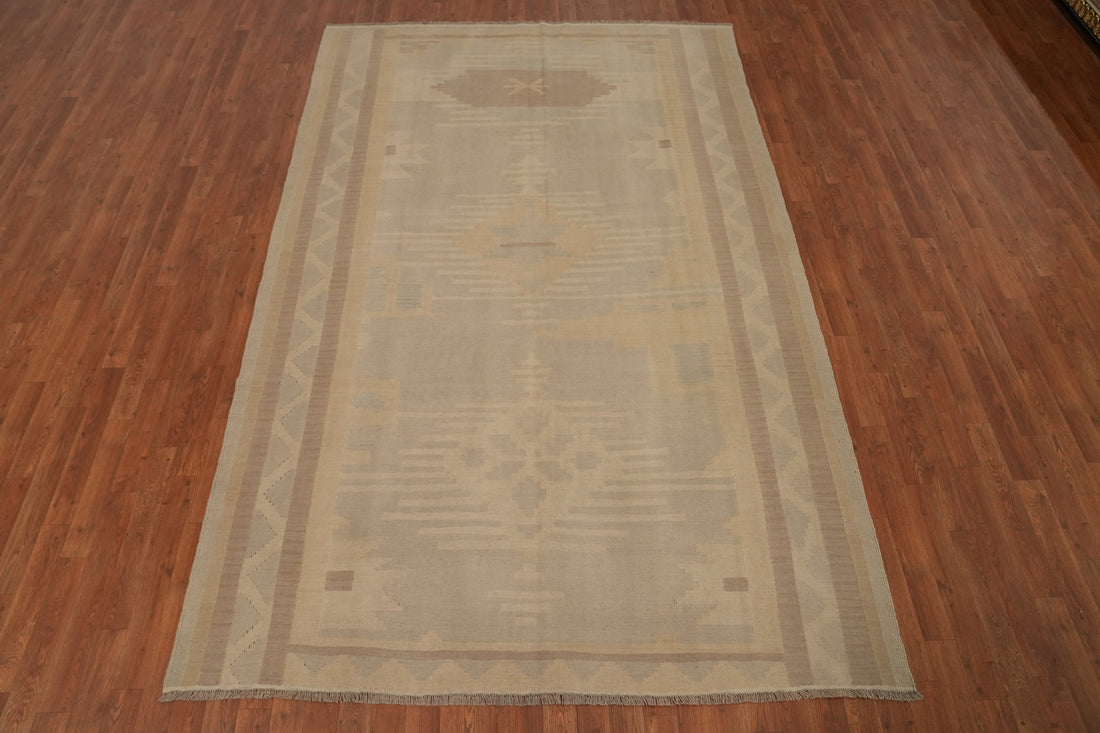 Earth Tones Wool Kilim Flat Weave Area Rug 6x10