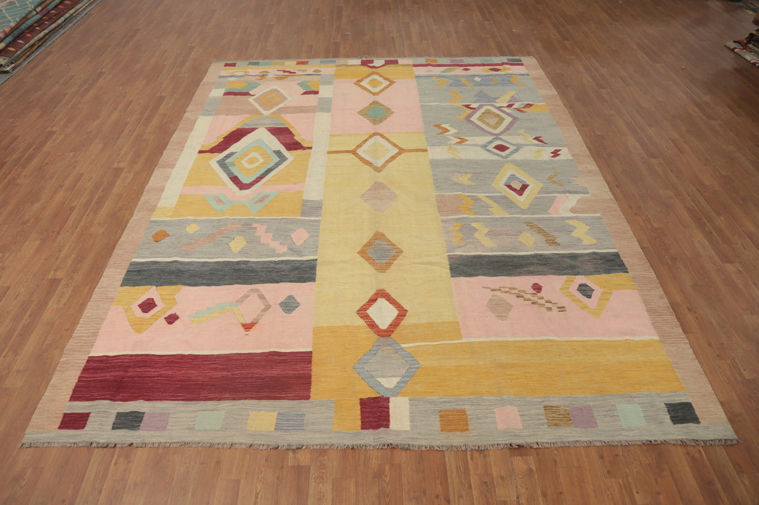 Colorful Kilim Flat Weave Area Rug 9x12