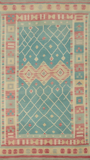 Blue Kilim Flat Weave Area Rug 6x10