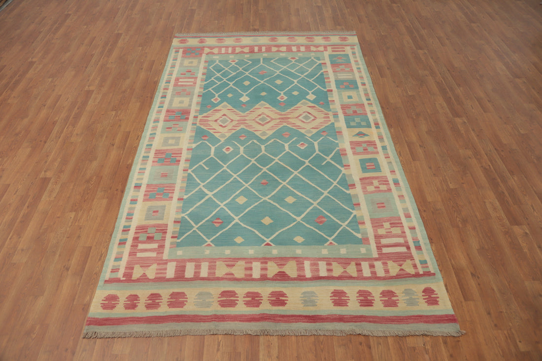 Blue Kilim Flat Weave Area Rug 6x10